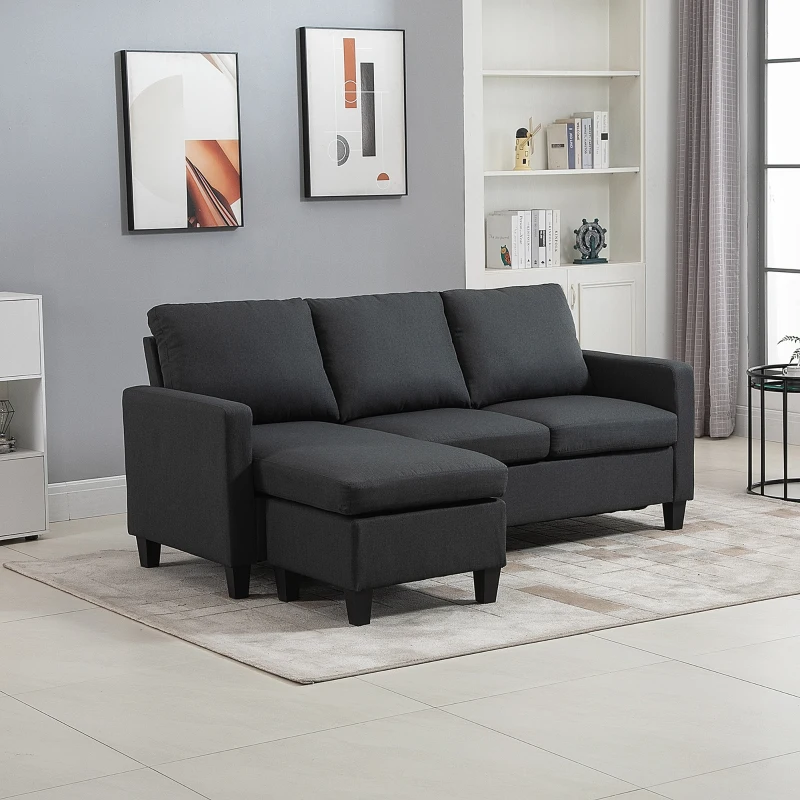 HOMCOM L-Shape Sofa, Modern Sectional Couch with Ottoman, Corner Sofa for Living Room, Dark Grey