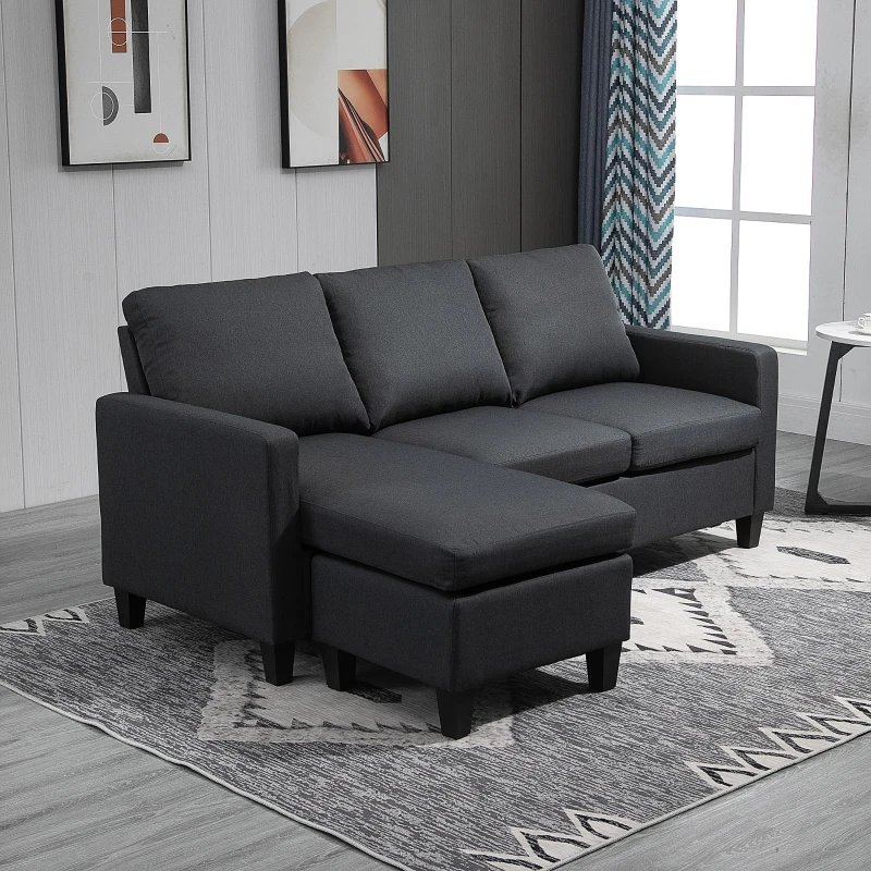HOMCOM L-Shape Sofa, Modern Sectional Couch with Ottoman, Corner Sofa for Living Room, Dark Grey