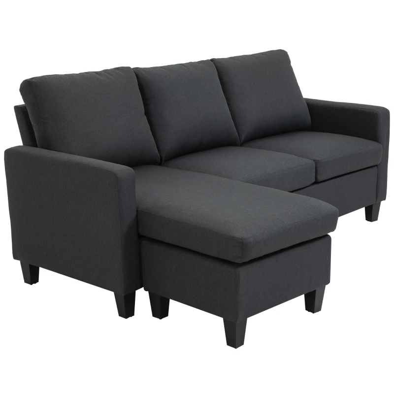 HOMCOM L-Shape Sofa, Modern Sectional Couch with Ottoman, Corner Sofa for Living Room, Dark Grey
