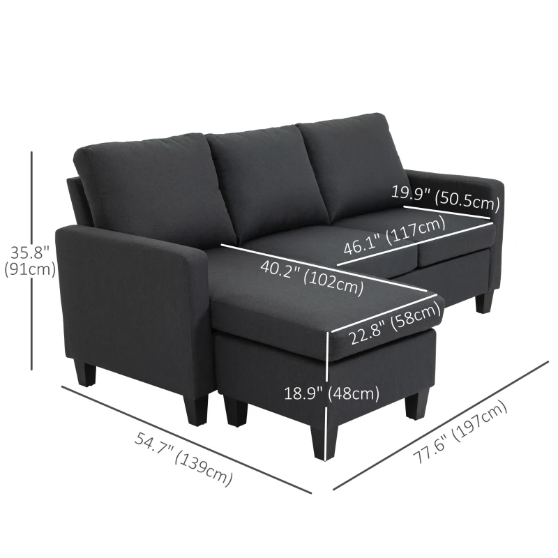HOMCOM L-Shape Sofa, Modern Sectional Couch with Ottoman, Corner Sofa for Living Room, Dark Grey