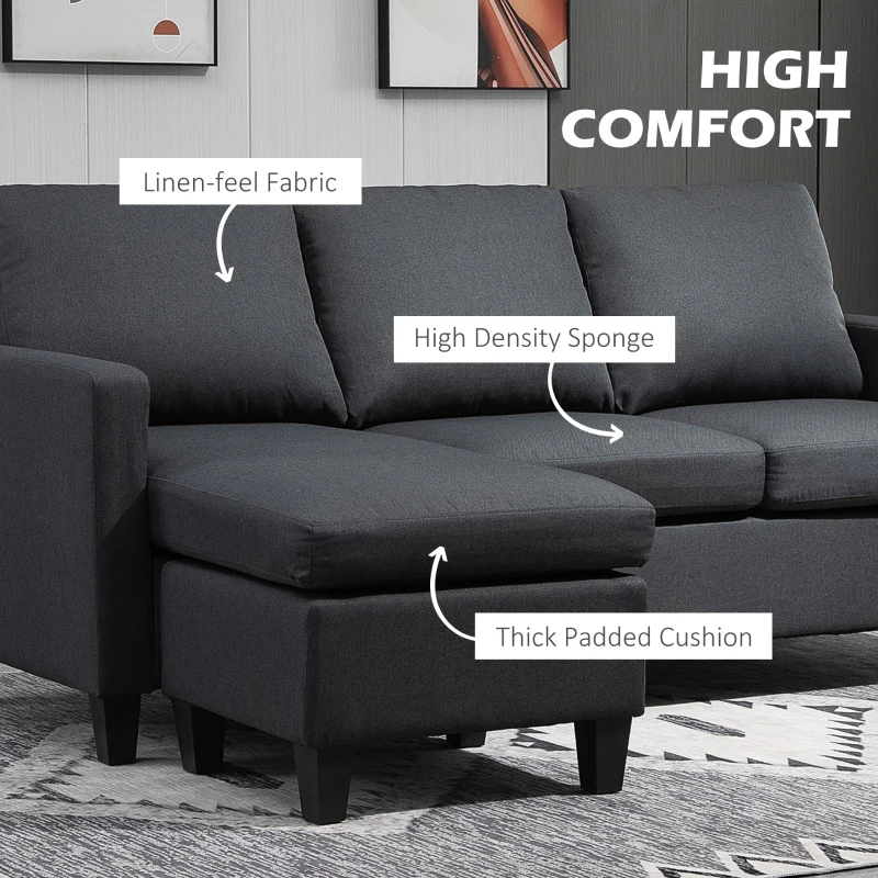 HOMCOM L-Shape Sofa, Modern Sectional Couch with Ottoman, Corner Sofa for Living Room, Dark Grey