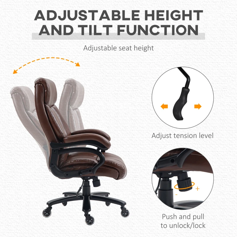 Vinsetto Big and Tall Office Chair, 400 lbs, Executive Comfy Computer Chair with PU Leather, Swivel Wheels, Brown