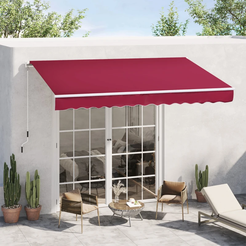 Outsunny 12' x 8' Patio Awning, Canopy Retractable Sun Shade Shelter w/ Manual Crank Handle for Deck, Yard, Red