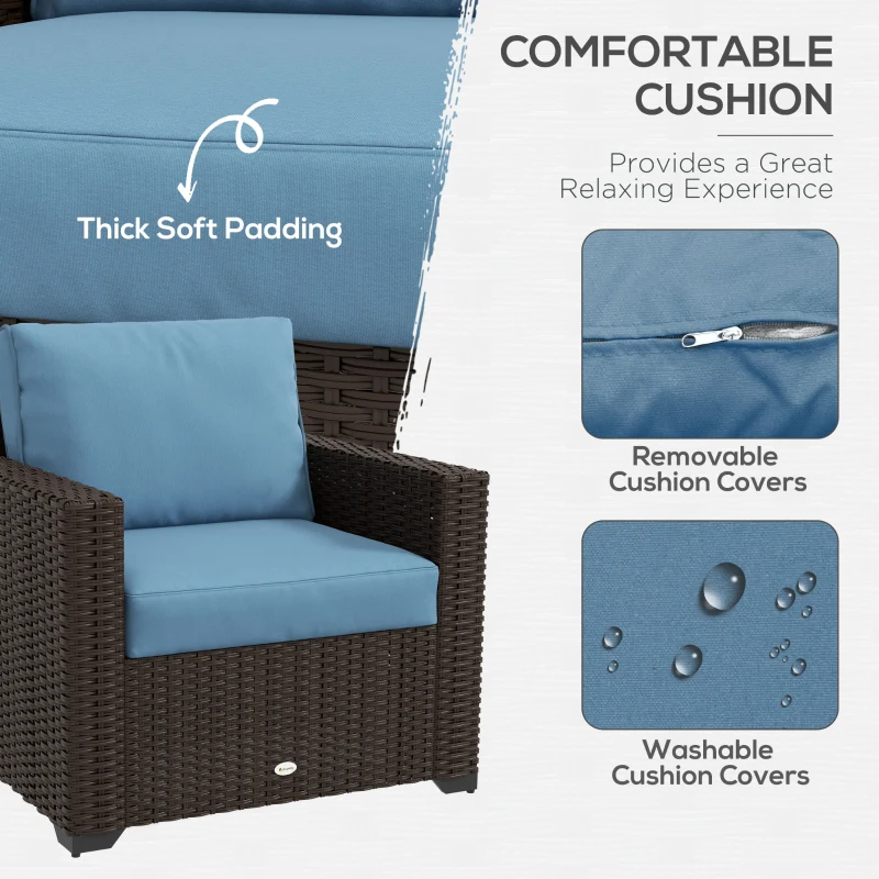 Outsunny Patio Furniture Set, Cushions, Sofa, Loveseat, Storage Table, Blue