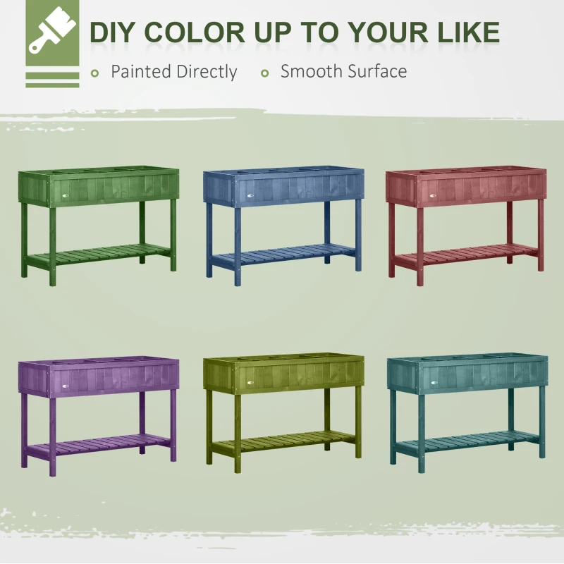 Outsunny 43.25" x 18" x 30" Raised Garden Bed, Wooden Plant Stand with 8 Grid Box, Storage Shelf for Outdoor, Dark Brown