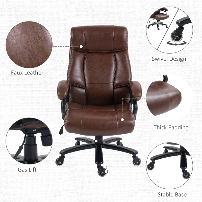Vinsetto Big and Tall Office Chair, 400 lbs, Executive Comfy Computer Chair with PU Leather, Swivel Wheels, Brown