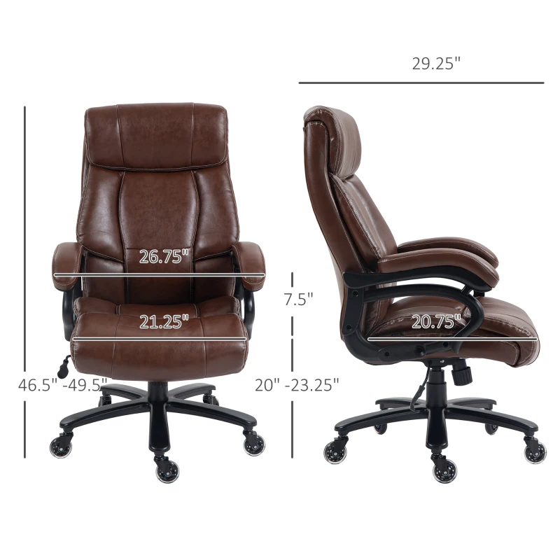 Vinsetto Big and Tall Office Chair, 400 lbs, Executive Comfy Computer Chair with PU Leather, Swivel Wheels, Brown
