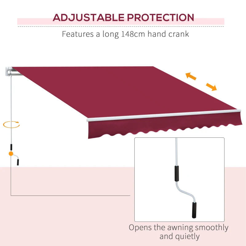 Outsunny 12' x 8' Patio Awning, Canopy Retractable Sun Shade Shelter w/ Manual Crank Handle for Deck, Yard, Red