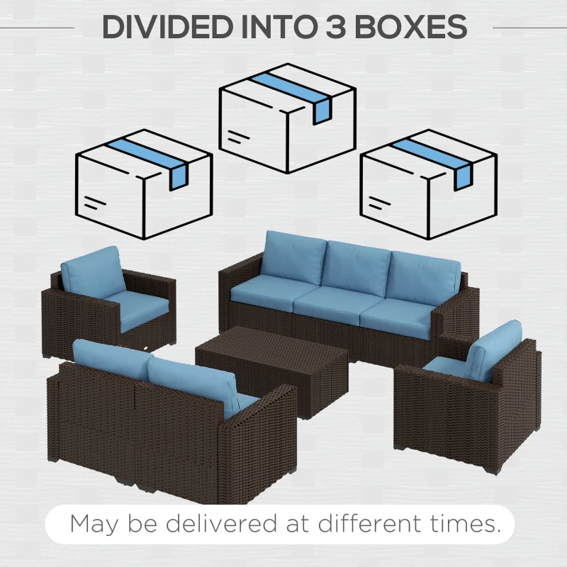 Outsunny Patio Furniture Set, Cushions, Sofa, Loveseat, Storage Table, Blue