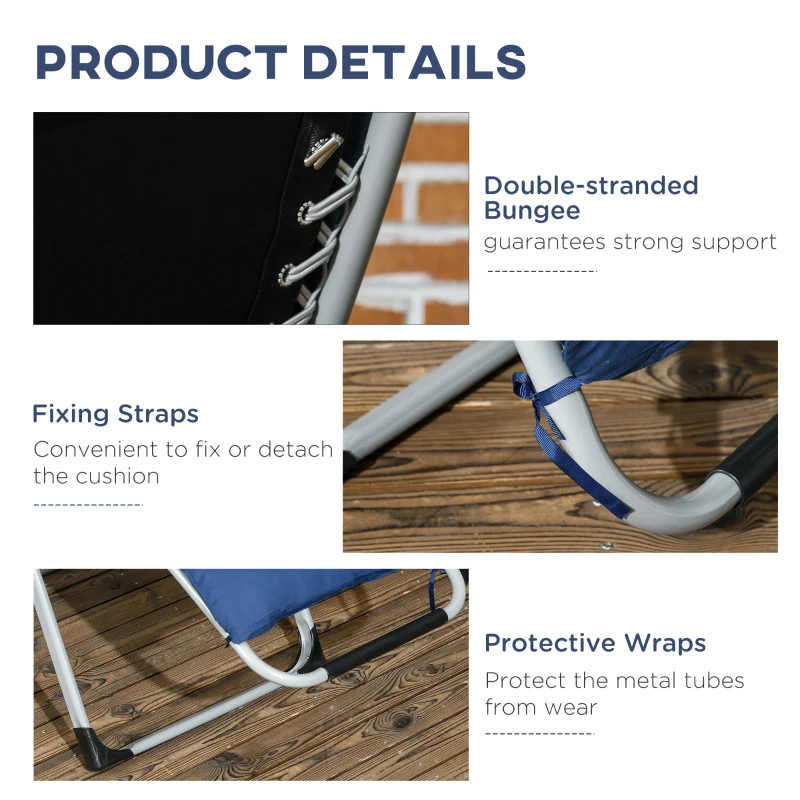 Outsunny Folding Garden Chairs Set of 2, Reclining Zero Gravity Chair, Sun Lounger with Cushion and Headrest, Dark Blue