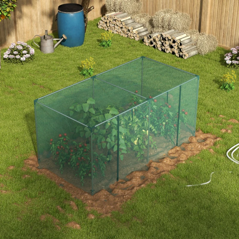 Outsunny Galvanized Steel Crop Cage, Plant Protection Tent with Zippered Door, 8' x 4', Green