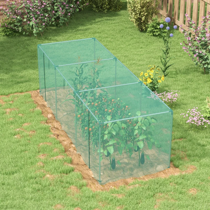 Outsunny Galvanized Steel Crop Cage, Plant Protection Tent with Zippered Door, 12' x 4', Green