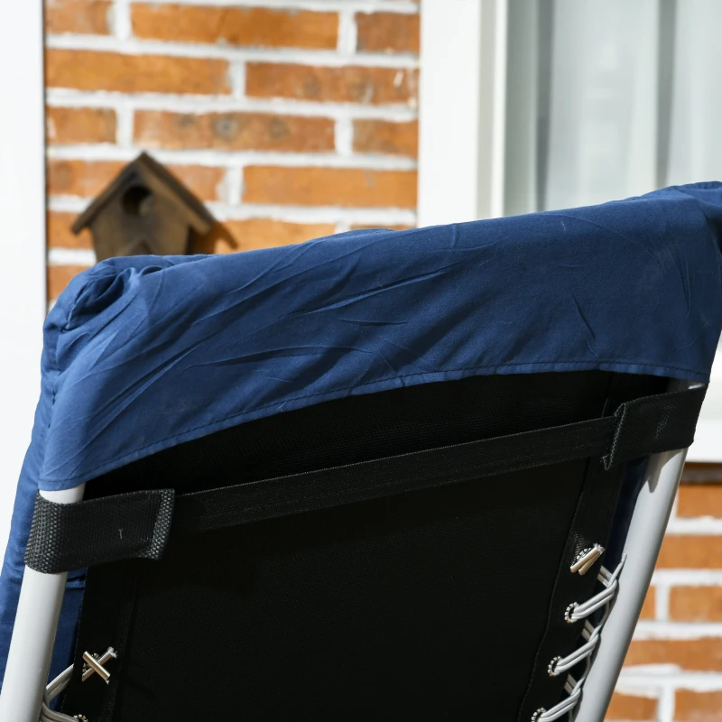 Outsunny Folding Garden Chairs Set of 2, Reclining Zero Gravity Chair, Sun Lounger with Cushion and Headrest, Dark Blue