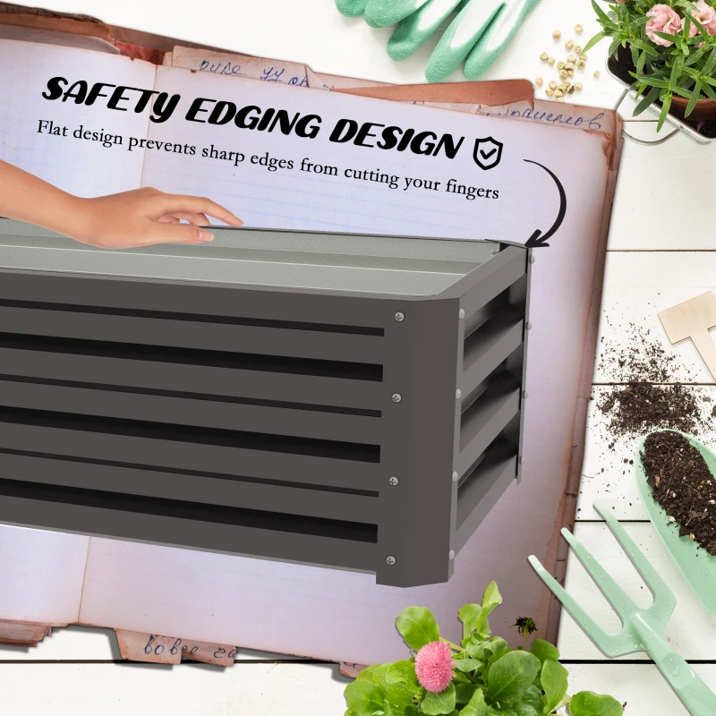 Outsunny Galvanized Raised Garden Beds, Outdoor Planter Box, Set of 2, for Flowers, Herbs and Vegetables, Dark Grey