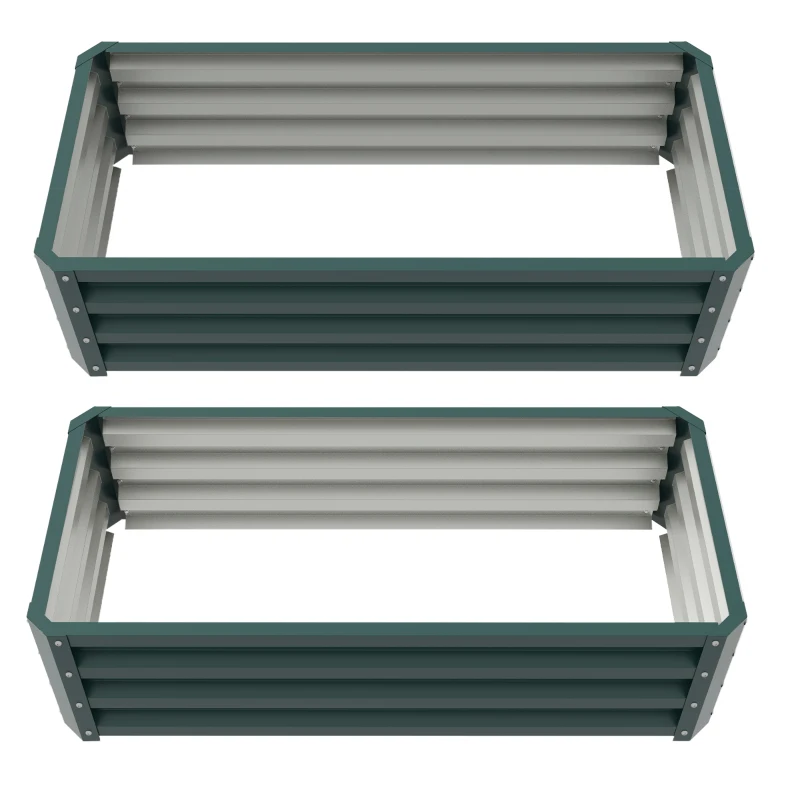 Outsunny Galvanized Raised Garden Beds, Outdoor Planter Box, Set of 2, for Flowers, Herbs and Vegetables, Green