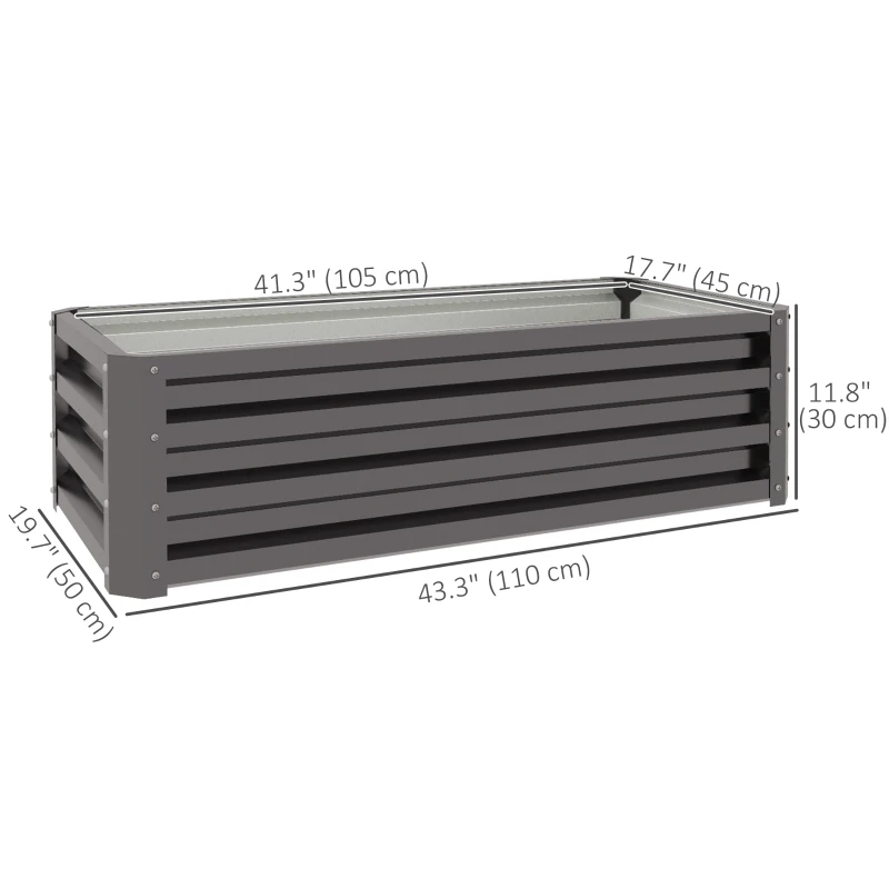 Outsunny Galvanized Raised Garden Beds, Outdoor Planter Box, Set of 2, for Flowers, Herbs and Vegetables, Dark Grey
