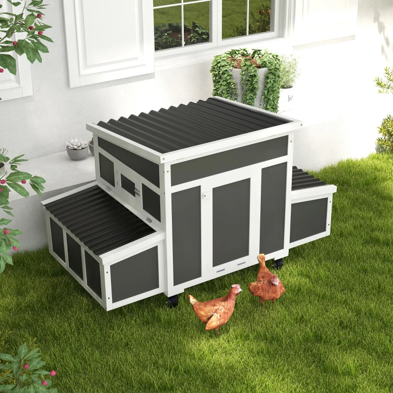 PawHut Wooden Chicken Coop with Nesting Box for 6 Chickens, Dark Gray