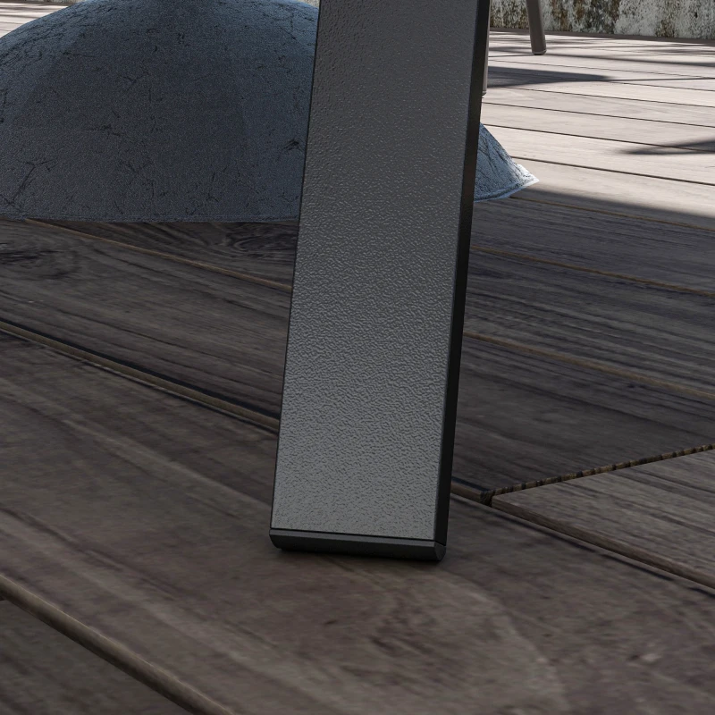 Outsunny Patio Table with Umbrella Hole, Outdoor Dining Table for 6 People for Backyard, Lawn Balcony, 59" x 35", Brown