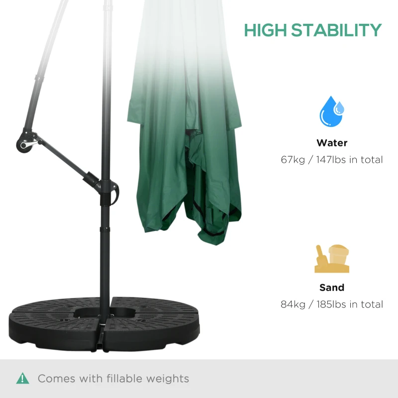Outsunny Offset Patio Umbrella with Net and Umbrella Base, Adjustable Cantilever Canopy with Cross Base, Weight Plates and 8 Ribs for Backyard, Poolside, Garden, Green