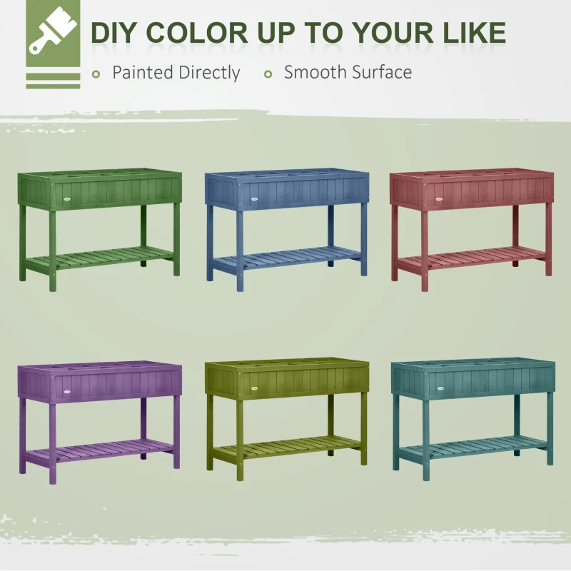 Outsunny 43.25" x 18" x 30" Raised Garden Bed, Wooden Plant Stand with 8 Grid Box, Storage Shelf for Outdoor, Dark Grey