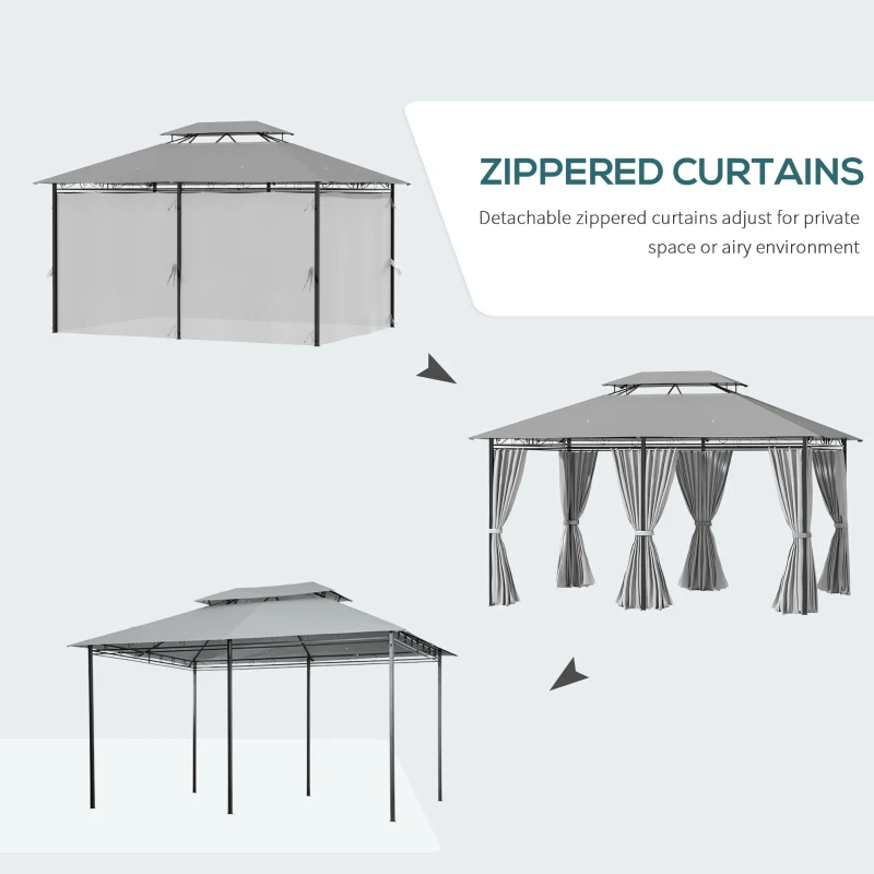 Outsunny 10' x 13' Patio Gazebo, 2-Tiers Outdoor Canopy Sunshade Shelter with Curtains, Dark Grey