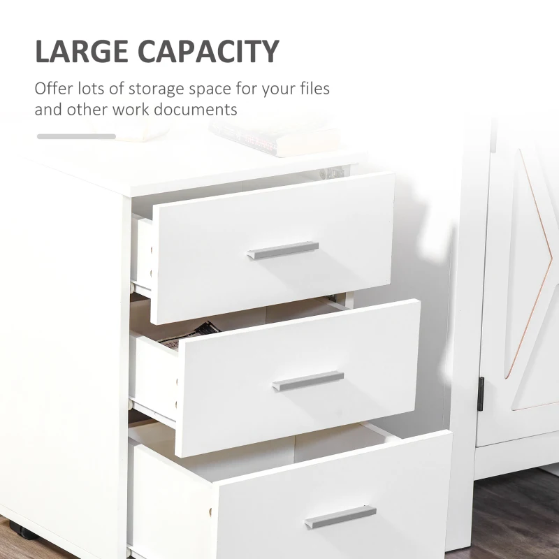 Vinsetto Mobile Filing Cabinet with Wheels, 3 Drawer File Cabinet with Lock and Keys for Home Office, White