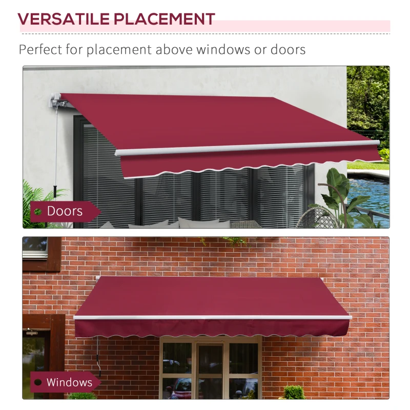 Outsunny 12' x 8' Retractable Patio Awning Sunshade Shelter with Manual Crank Handle UV & Water-Resistant for Deck Balcony Red