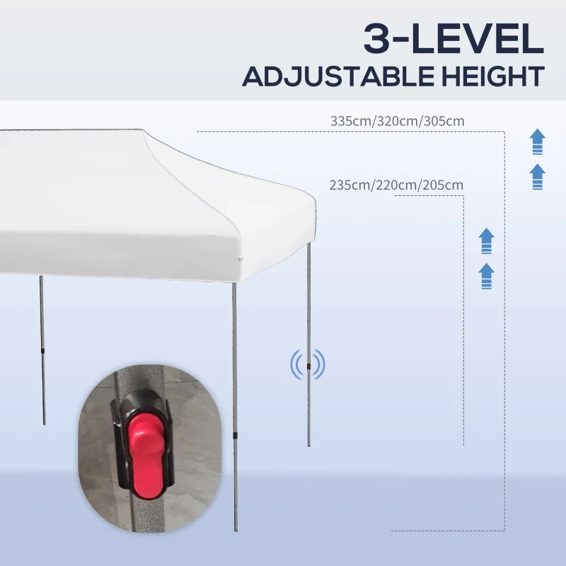 Outsunny 10' x 20' Pop Up Canopy Tent, Outdoor Easy up Tent with 3-Level Adjustable Height, Wheeled Carry Bag, White