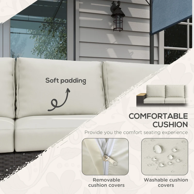 Outsunny 3-Seat Outdoor Patio Sofa with Cushions, PE Rattan Wicker Sofa with Wide Armrests, Outdoor Wicker Couch, Beige
