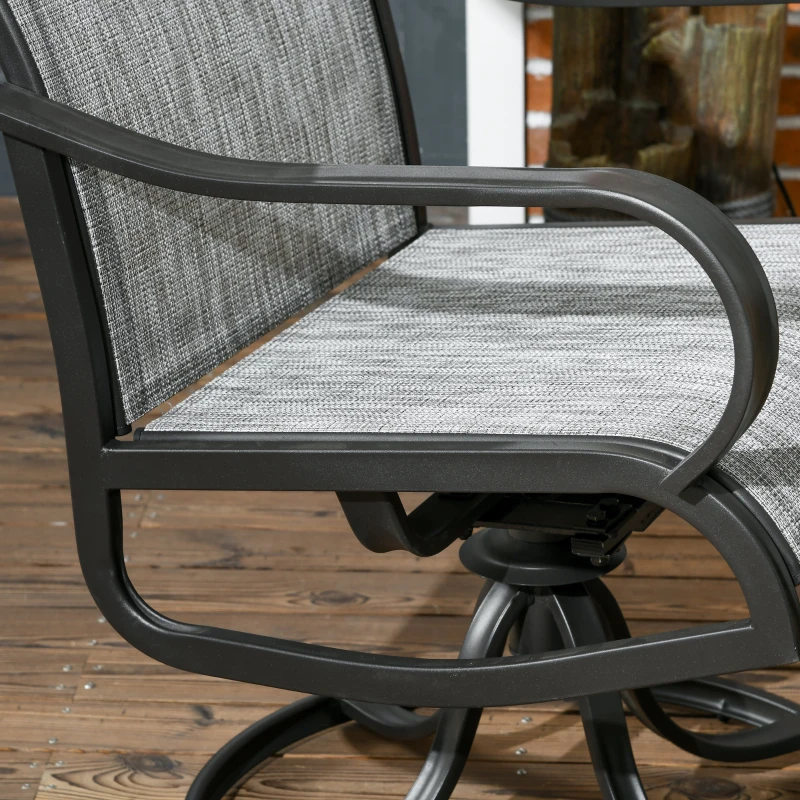 Outsunny 2-Piece Swivel Patio Dining Chairs, 360° Swivel Rocking Outdoor Chairs with Curved Armrests, Breathable Mesh Seat & S Shape Backrest for Yard, Lawn, Porch, Dark Grey