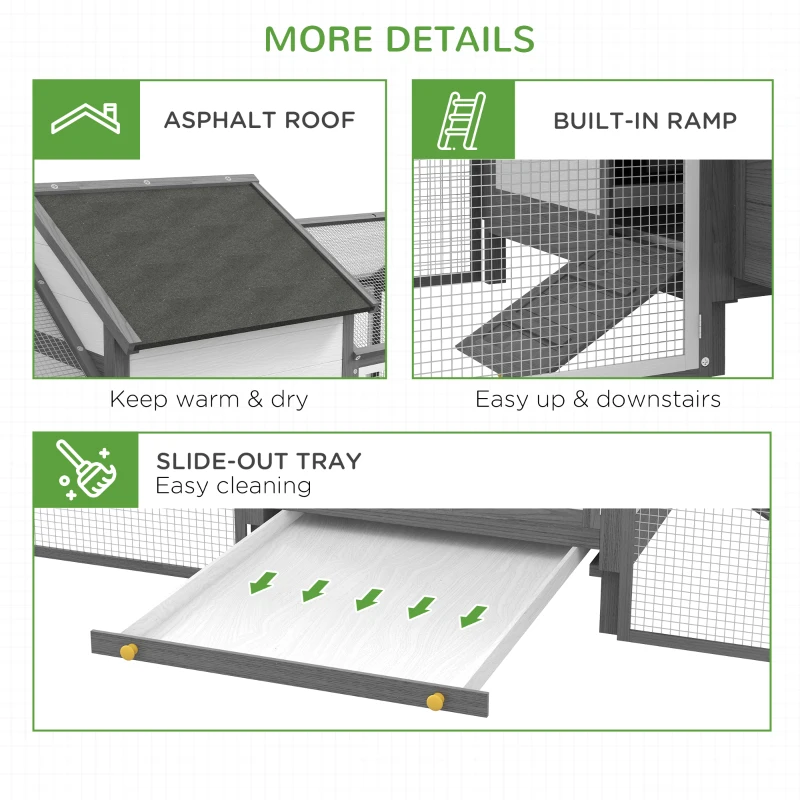 PawHut 100" Chicken Coop Poultry Cage with Double Run, Nesting Box, Gray(m-7)