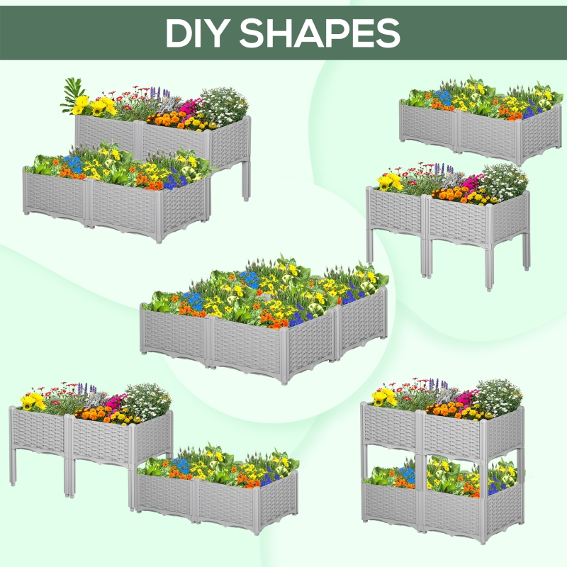 Outsunny 4-Piece Raised Garden Bed with Legs, Self-Watering Planter Box Raised Bed to Grow Flowers, Herbs & Vegetables, Gray