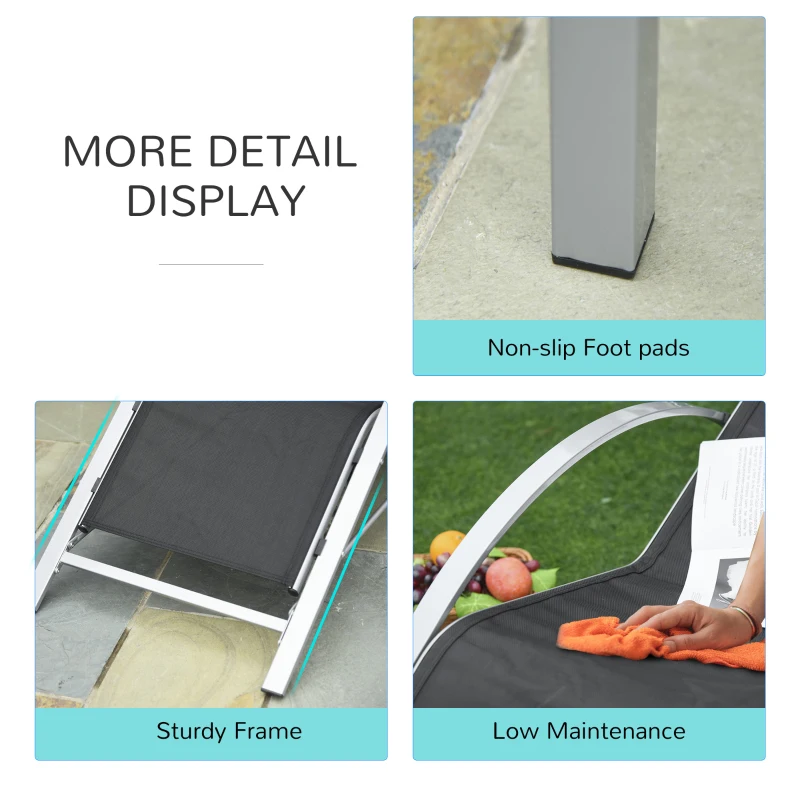 Outsunny 3 Pieces Outdoor Lounge Chair Set, 2 S-Shaped Lawn Chairs and a Glass Table for Patio, Yard, Black