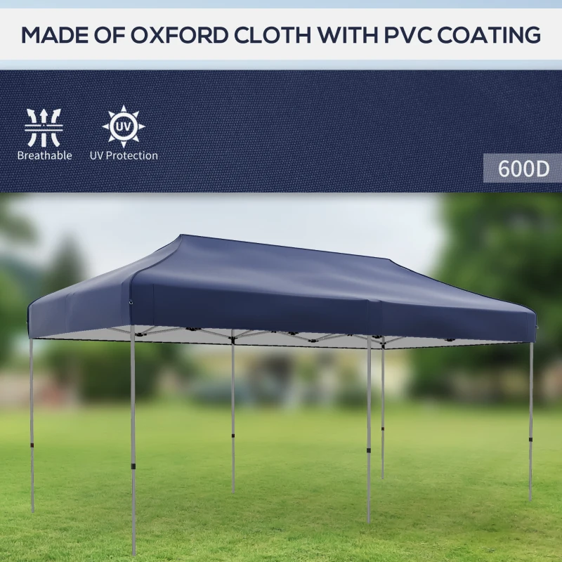 Outsunny 10' x 20' Pop Up Canopy Tent, Outdoor Easy up Tent with 3-Level Adjustable Height, Wheeled Carry Bag, Dark Blue