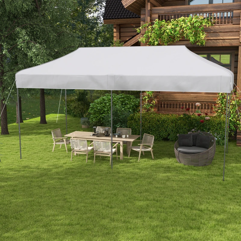 Outsunny 10' x 20' Pop Up Canopy Tent, Outdoor Easy up Tent with 3-Level Adjustable Height, Wheeled Carry Bag, White