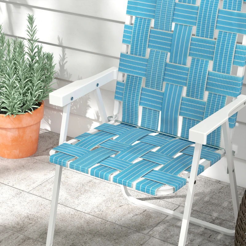 Outsunny Set of 4 Patio Folding Chairs, Classic Outdoor Camping Chairs, Portable Lawn Chairs w/ Armrests, Blue