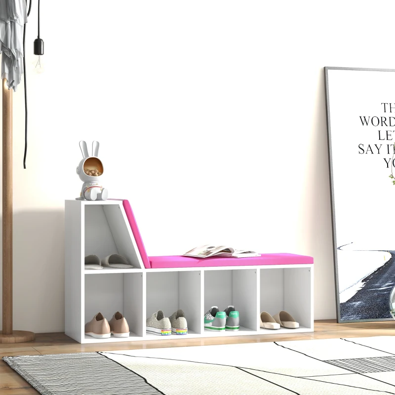 HOMCOM Multi-Purpose Bookshelf with 5 Cubes, 5-Cubby Bookcase with Cushioned Reading Nook and Storage Shelves, Pink