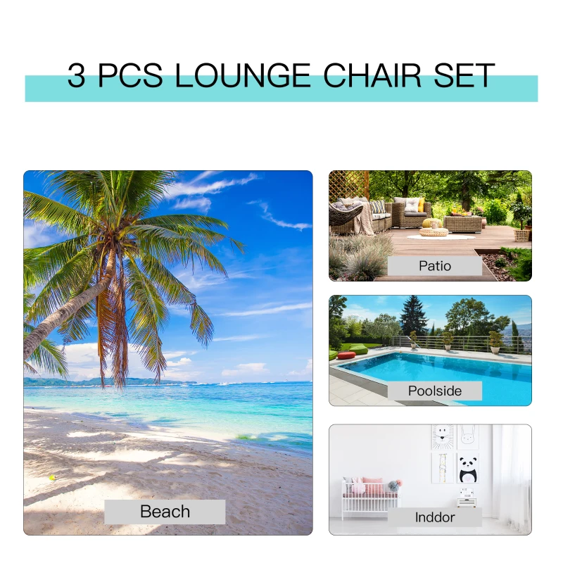 Outsunny 3 Pieces Outdoor Lounge Chair Set, 2 S-Shaped Lawn Chairs and a Glass Table for Patio, Yard, Black