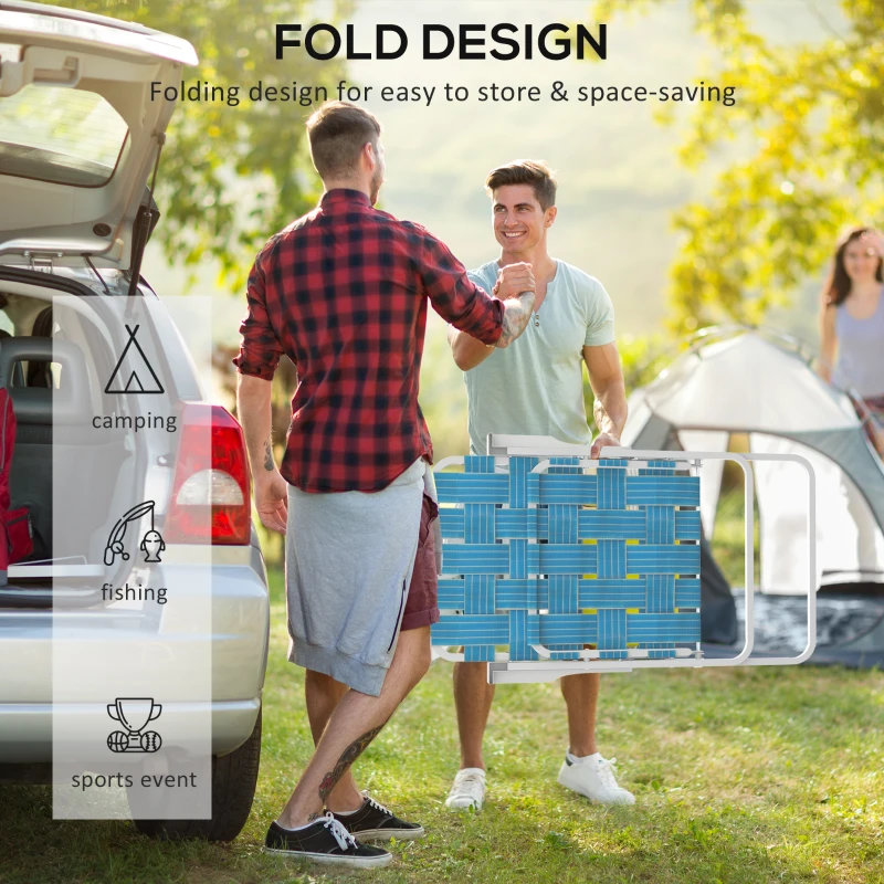 Outsunny Set of 4 Patio Folding Chairs, Classic Outdoor Camping Chairs, Portable Lawn Chairs w/ Armrests, Blue