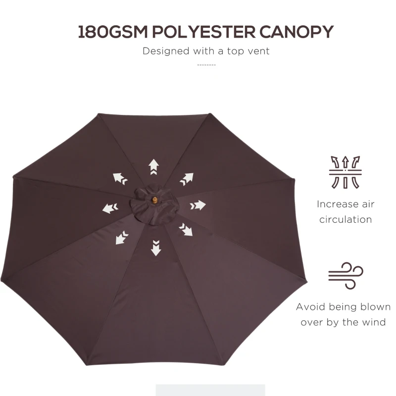 Outsunny 10' x 8' Wooden Patio Umbrella Garden Parasol Outdoor Sunshade Canopy with Bamboo Rib for Outdoor Coffee
