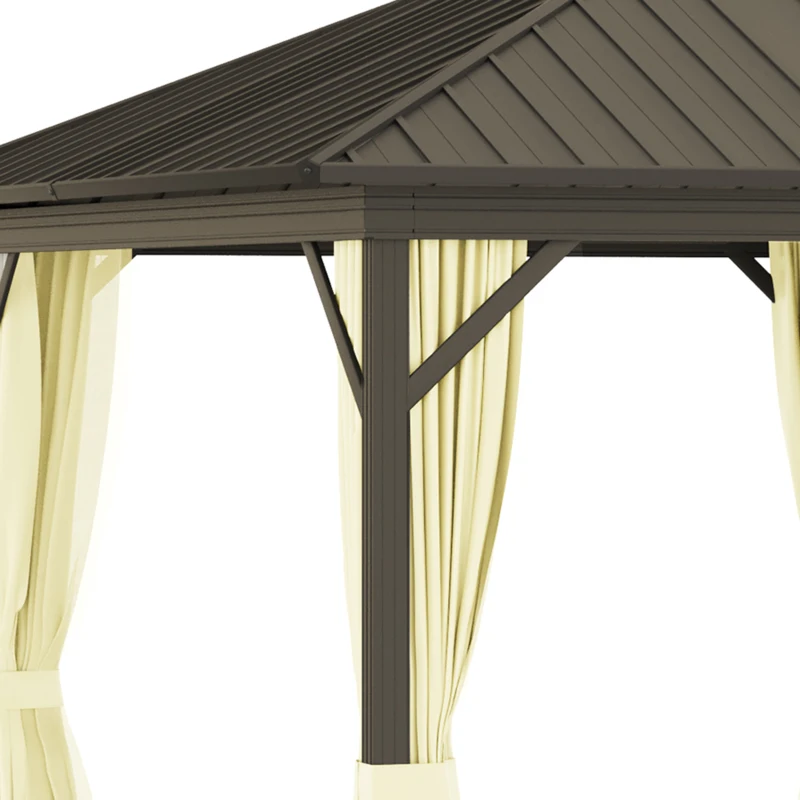 Outsunny 11.9" x 9.8" Hardtop Gazebo with Curtains Netting, Metal Roof Gazebo Canopy with Aluminum Frame and Top Hook, Cream