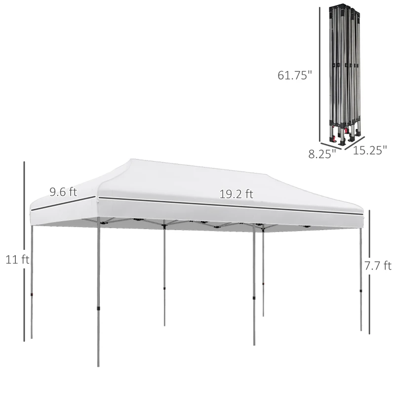 Outsunny 10' x 20' Pop Up Canopy Tent, Outdoor Easy up Tent with 3-Level Adjustable Height, Wheeled Carry Bag, White