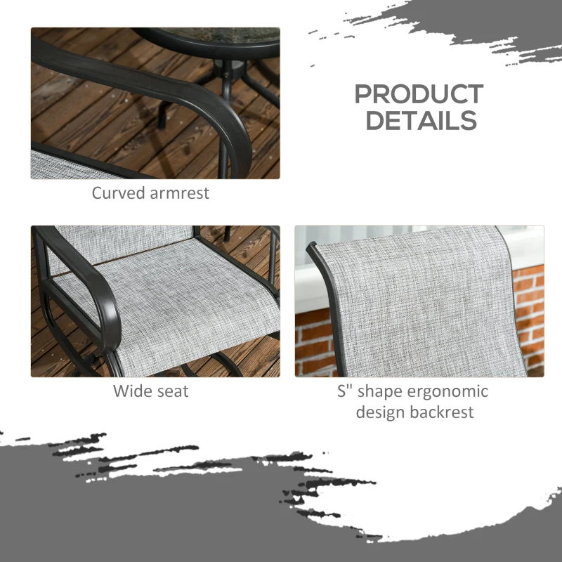 Outsunny 2-Piece Swivel Patio Dining Chairs, 360° Swivel Rocking Outdoor Chairs with Curved Armrests, Breathable Mesh Seat & S Shape Backrest for Yard, Lawn, Porch, Dark Grey