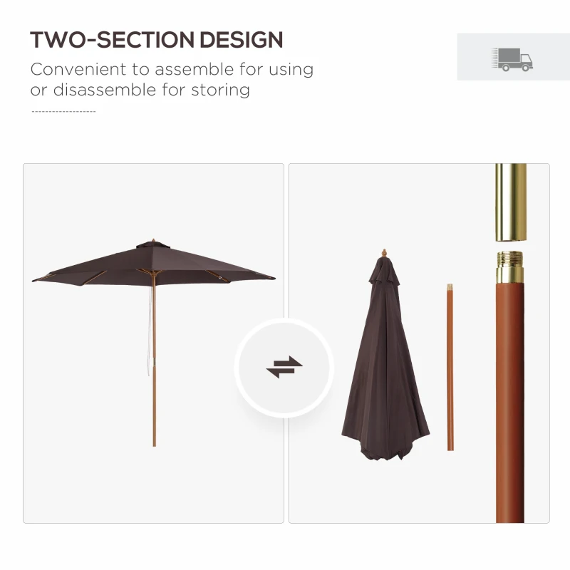 Outsunny 10' x 8' Wooden Patio Umbrella Garden Parasol Outdoor Sunshade Canopy with Bamboo Rib for Outdoor Coffee