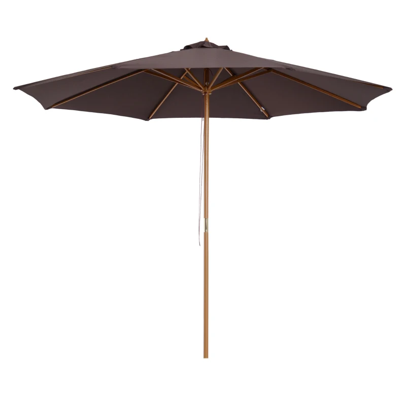 Outsunny 10' x 8' Wooden Patio Umbrella Garden Parasol Outdoor Sunshade Canopy with Bamboo Rib for Outdoor Coffee