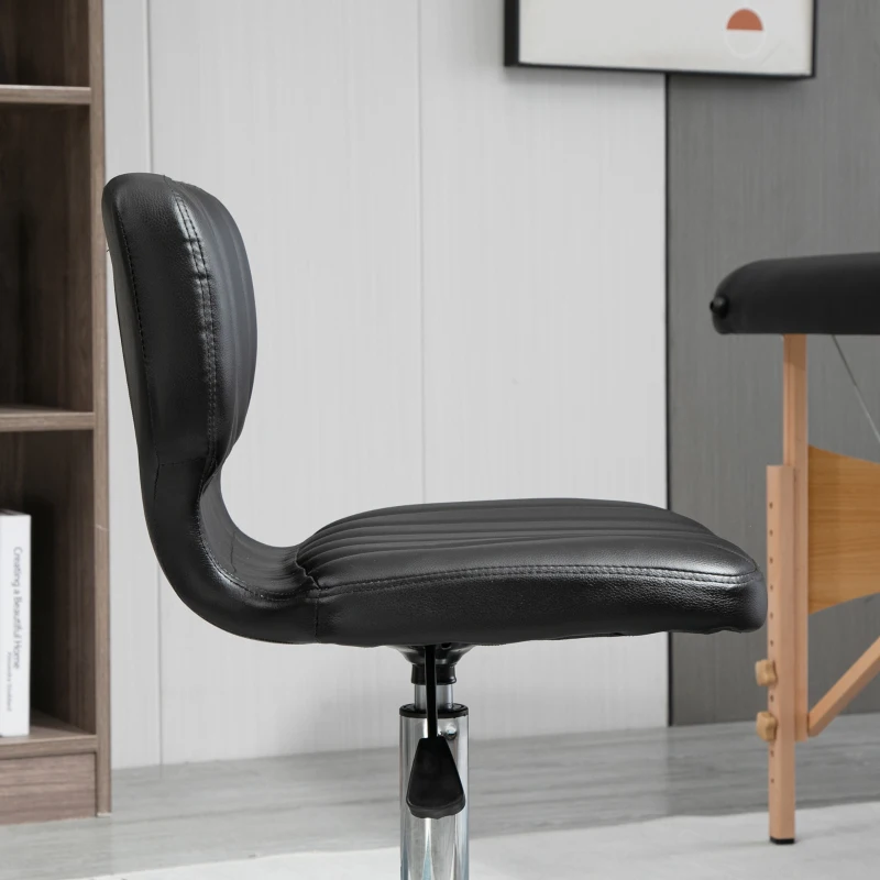 HOMCOM Height Adjustable Salon Stool, PU Leather Rolling Stool with Back, Wheels for Beauty, Spa, Tattoo, Home Office, Black
