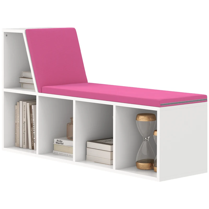 HOMCOM Multi-Purpose Bookshelf with 5 Cubes, 5-Cubby Bookcase with Cushioned Reading Nook and Storage Shelves, Pink