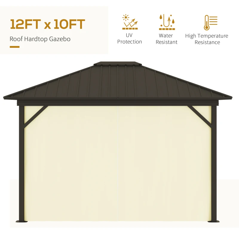 Outsunny 11.9" x 9.8" Hardtop Gazebo with Curtains Netting, Metal Roof Gazebo Canopy with Aluminum Frame and Top Hook, Cream
