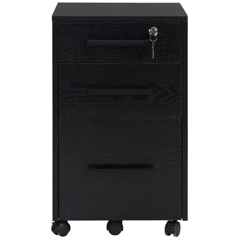 HOMCOM Lockable Vertical File Cabinet with Lock, 3 Drawer Filing Cabinet with Hanging Bars for Letter and A4 Size, Black