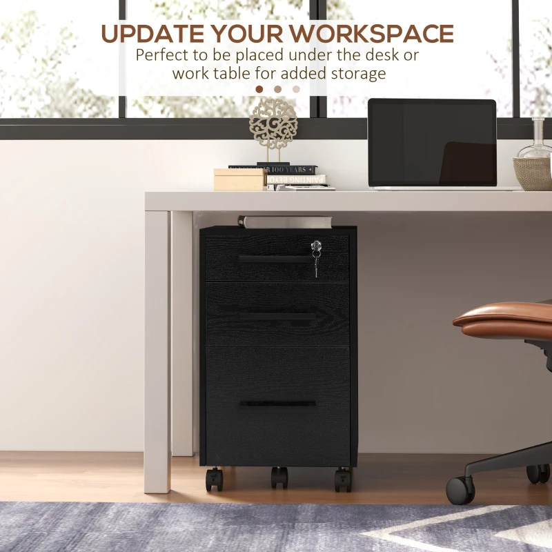 HOMCOM Lockable Vertical File Cabinet with Lock, 3 Drawer Filing Cabinet with Hanging Bars for Letter and A4 Size, Black